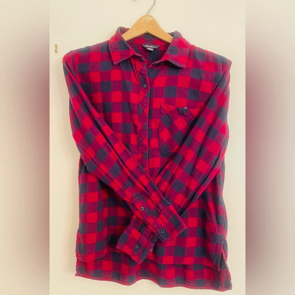 Eddie Bauer Kids S/CH Red Black Plaid Casual L/S Flannel Button Up Shirt